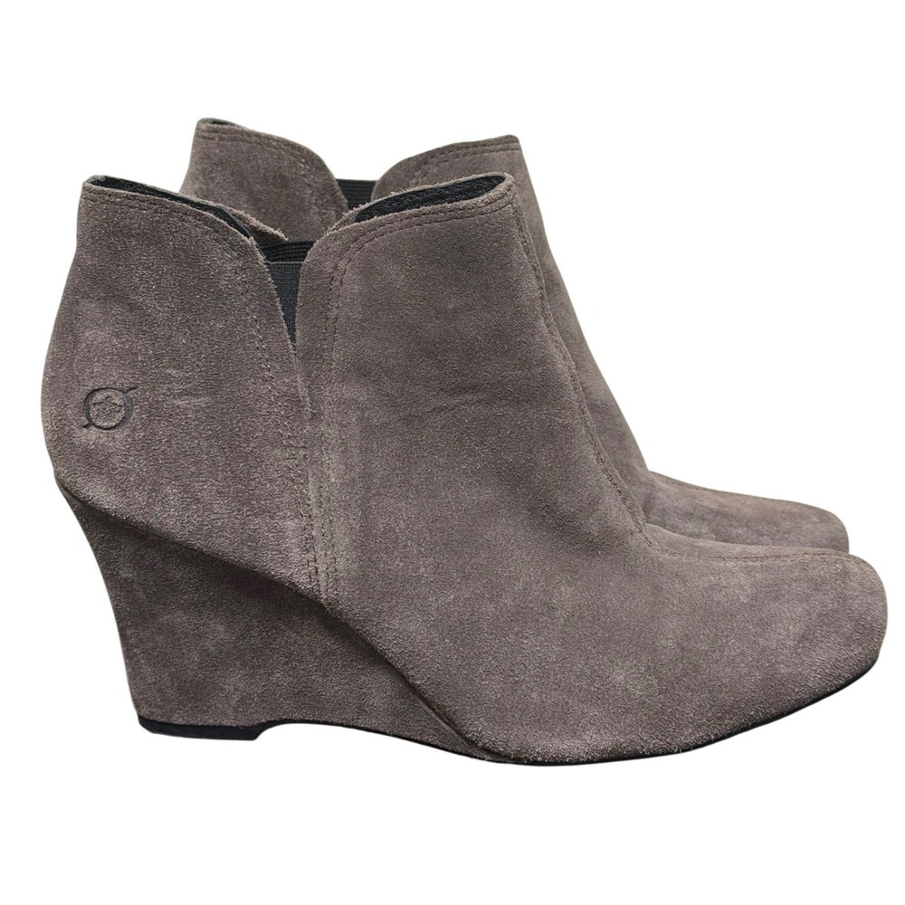 Born Ankle Boots Womens 7 Wedge Gray Suede Round Toe EUC